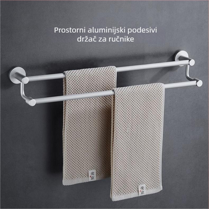 Držač ručnika od kosmičkog aluminija, visok i nizak, dvostruka šipka, 2 razine, anodizirani završni sloj, kupaonski pribor