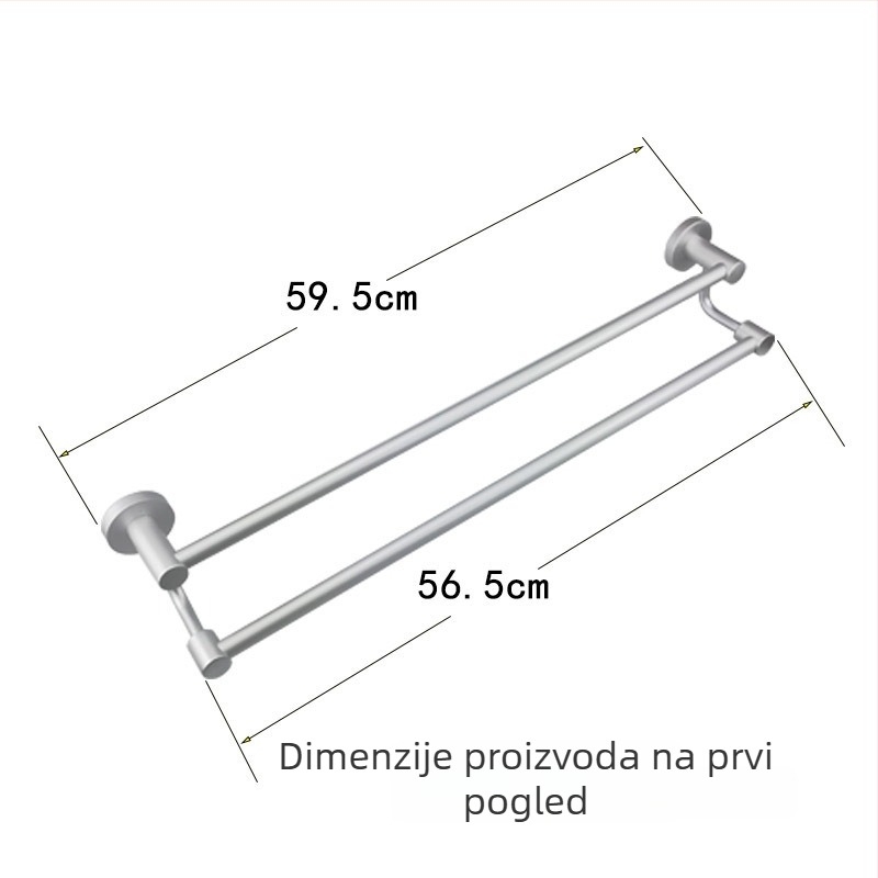 Držač ručnika od kosmičkog aluminija, visok i nizak, dvostruka šipka, 2 razine, anodizirani završni sloj, kupaonski pribor