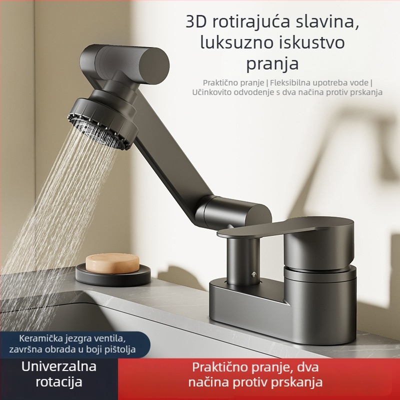 Slavina za kupaonski umivaonik s dva otvora, topla i hladna voda, dva u jednom, klasičan trodjelni miješajući ventil