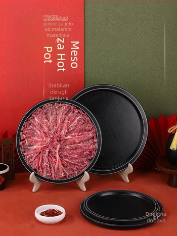 Okrugli melamin tanjur za goveđi hot pot – svježe narezano goveđe meso, za namakanje, stabilna baza, kineski stil