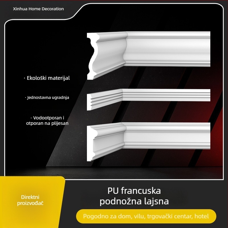 PU dekorativni profil za TV pozadinsku stijenu, francuski minimalistički stil, duljina 2,4 m, kutni cvjetni motiv.