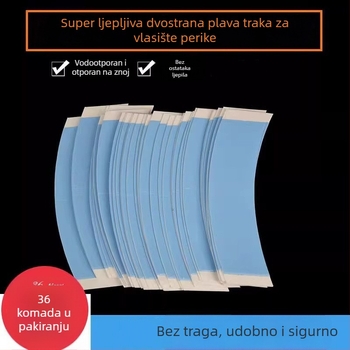Plava zakrivljena dvostruka ljepljiva traka za periku, ultra-tanka za vlasište, otporna na znoj, fiksiranje perike