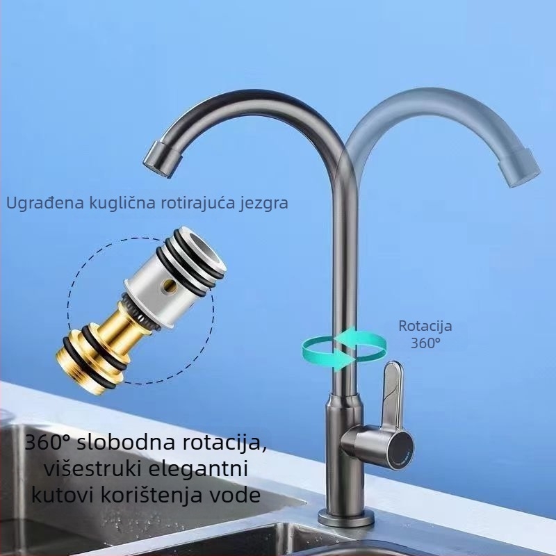 Nerđajući čeli kuhinjski slavine, grafitno siva, jednosmjeran hladan protok, okretna, protiv prskanja