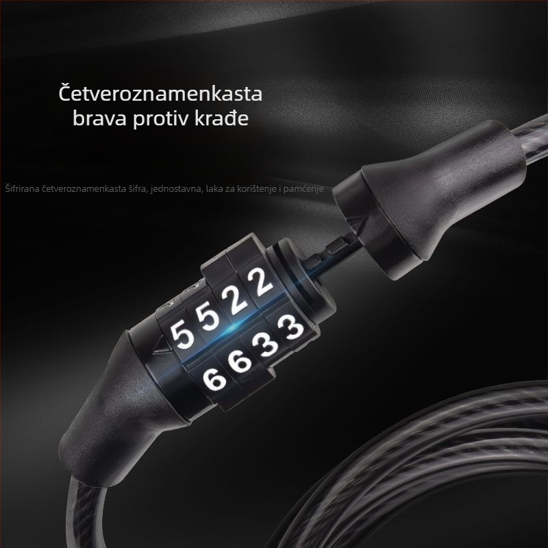 Zamka s kombinacijom za brdski bicikl, čelični kabel, protiv krađe, univerzalna oprema za biciklizam