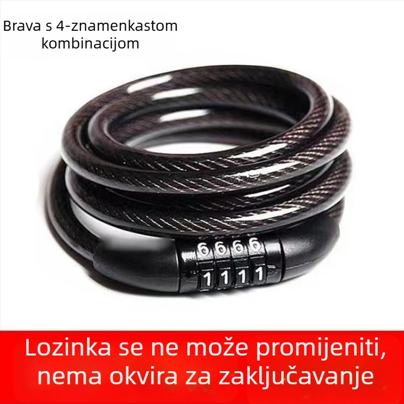 Zamka s kombinacijom za brdski bicikl, čelični kabel, protiv krađe, univerzalna oprema za biciklizam