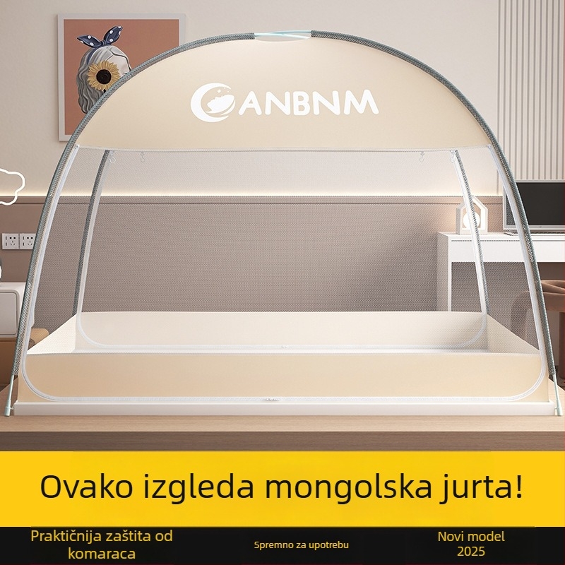Mreža protiv komaraca u stilu mongolske jurte za spavaću sobu, sklopiva, bez ugradnje, dvostruka vrata, okvir od stakloplastike, sigurno za djecu