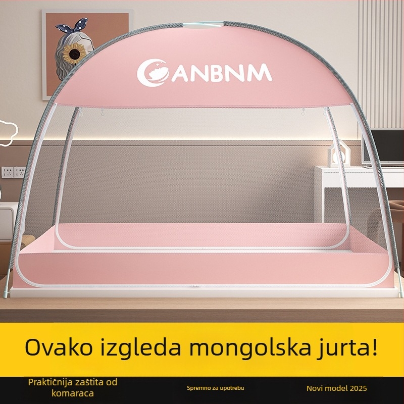 Mreža protiv komaraca u stilu mongolske jurte za spavaću sobu, sklopiva, bez ugradnje, dvostruka vrata, okvir od stakloplastike, sigurno za djecu