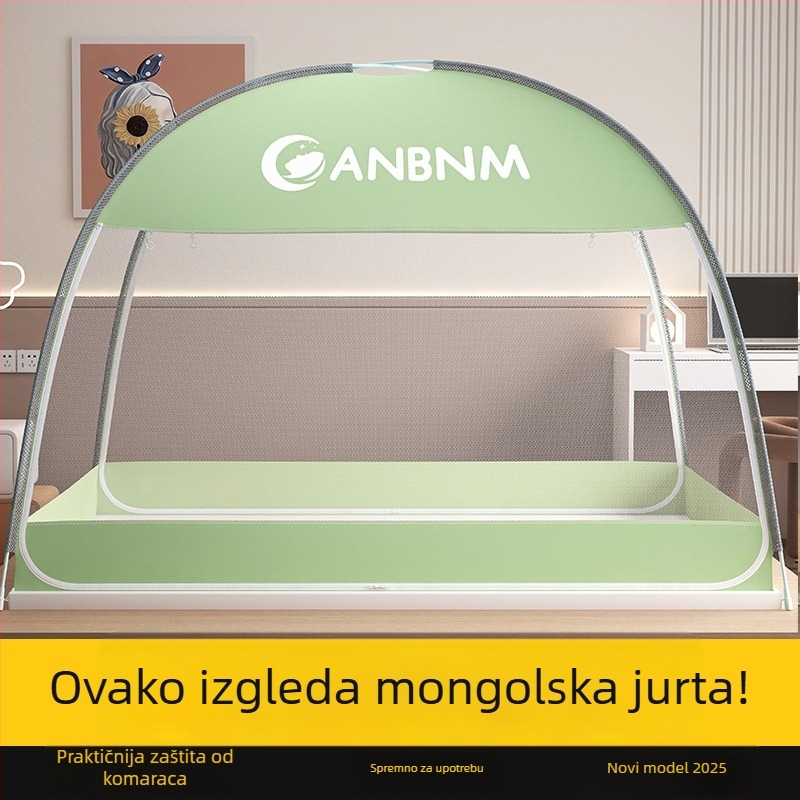 Mreža protiv komaraca u stilu mongolske jurte za spavaću sobu, sklopiva, bez ugradnje, dvostruka vrata, okvir od stakloplastike, sigurno za djecu