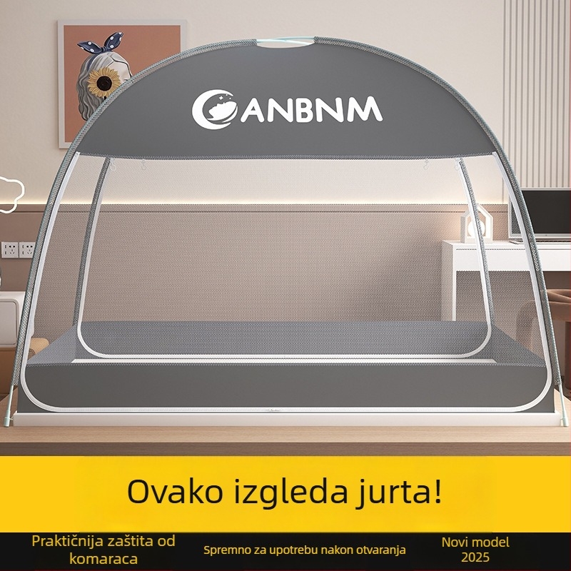 Mreža protiv komaraca u stilu mongolske jurte za spavaću sobu, sklopiva, bez ugradnje, dvostruka vrata, okvir od stakloplastike, sigurno za djecu