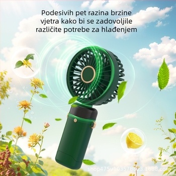 USB mini prijenosni ručni ventilator, sklopivi i punjivi, dizajn za nošenje oko vrata, digitalni zaslon, mali stolni električni ventilator s logom