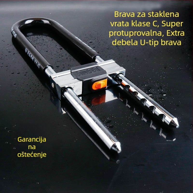 Nerđajući čelični U-oblikovani zaključak za staklena vrata, dvostruki mehanizam zaključavanja, vanjska upotreba