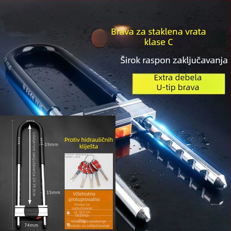 Nerđajući čelični U-oblikovani zaključak za staklena vrata, dvostruki mehanizam zaključavanja, vanjska upotreba