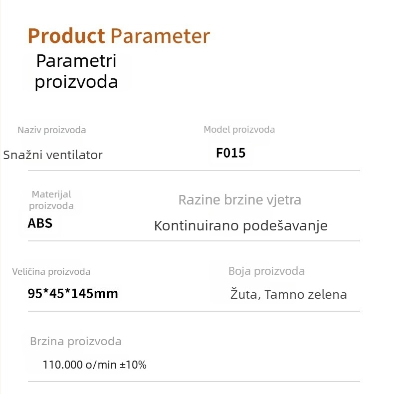 Vanjski USB ručni ventilator bez lopatica, s brushless motorom, mini turbinski ventilator s ugrađenom baterijom od 6000mAh