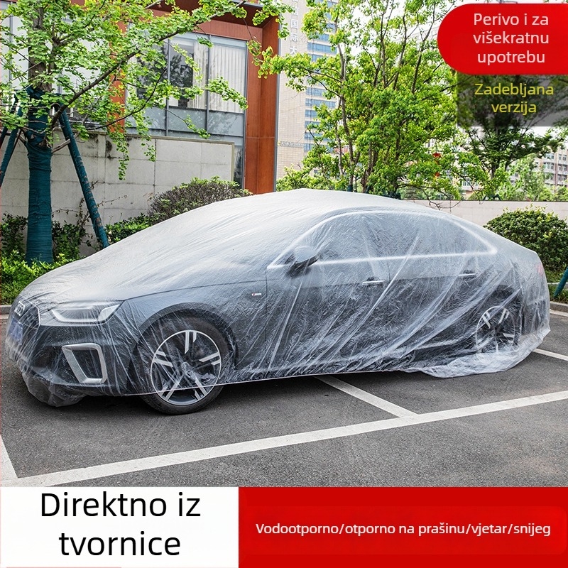 Jednokratna zaštitna navlaka za automobil od prozirne PE folije, debeli sloj, otporna na kišu i prašinu, univerzalna zaštita