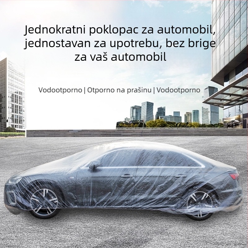 Jednokratna zaštitna navlaka za automobil od prozirne PE folije, debeli sloj, otporna na kišu i prašinu, univerzalna zaštita