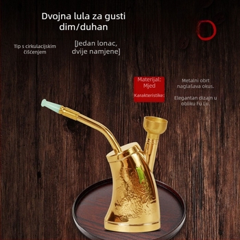 Metalna mesingana vodena lula s filtrom vode, prijenosna retro nargila uz torbicu