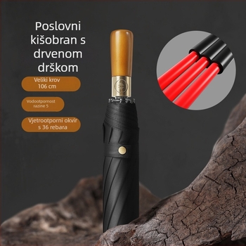 Automatski sklopivi kišobran s drvenom ručkom, 12 rebara, otporan na vjetar, UV zaštita, reklamni kišobran
