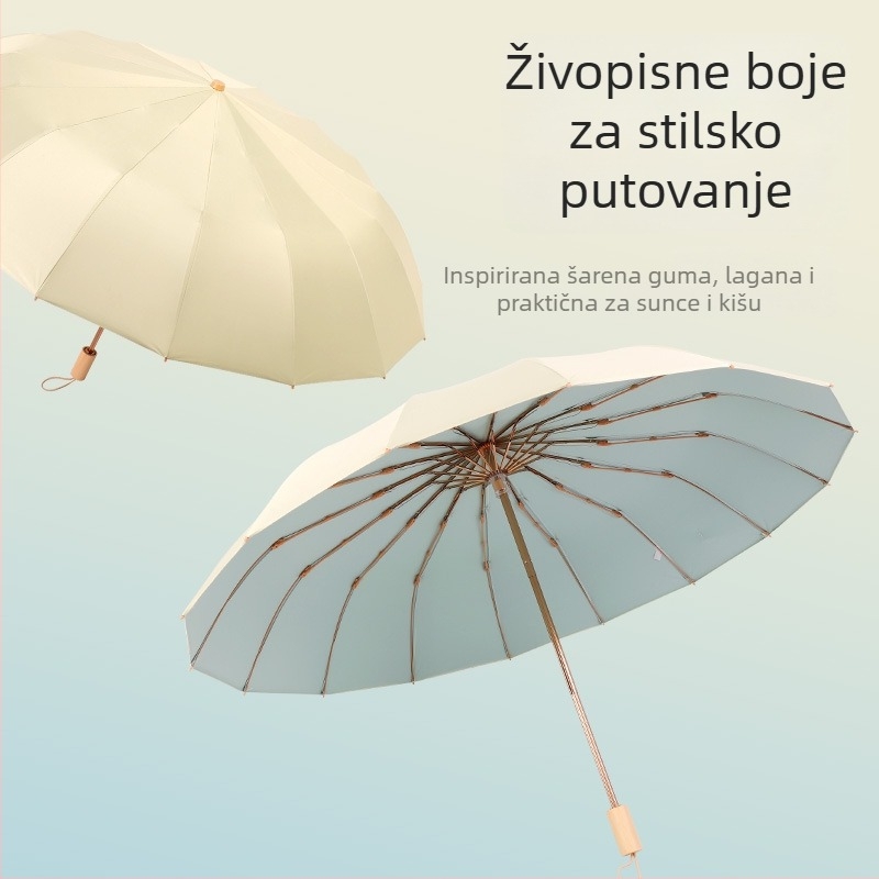 Vintage kišobran za sunce i kišu sa 32 rebara, velik, otporan na vjetar, UV zaštita, pogodan za žene i studentice.