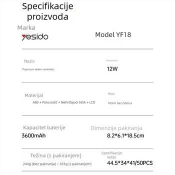 yesdio Ručni prijenosni ventilator s digitalnim zaslonom, 100 brzina, višenamjenski ljetni hlađenje