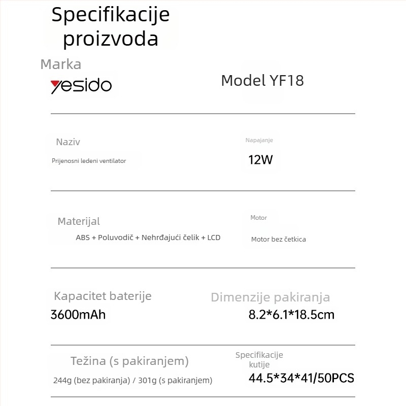yesdio Ručni prijenosni ventilator s digitalnim zaslonom, 100 brzina, višenamjenski ljetni hlađenje