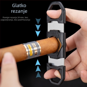 Hannicook Rezač za cigare – nehrđajući čelik, prenosiv i oštar, 2-u-1 sa držačem za cigaretu