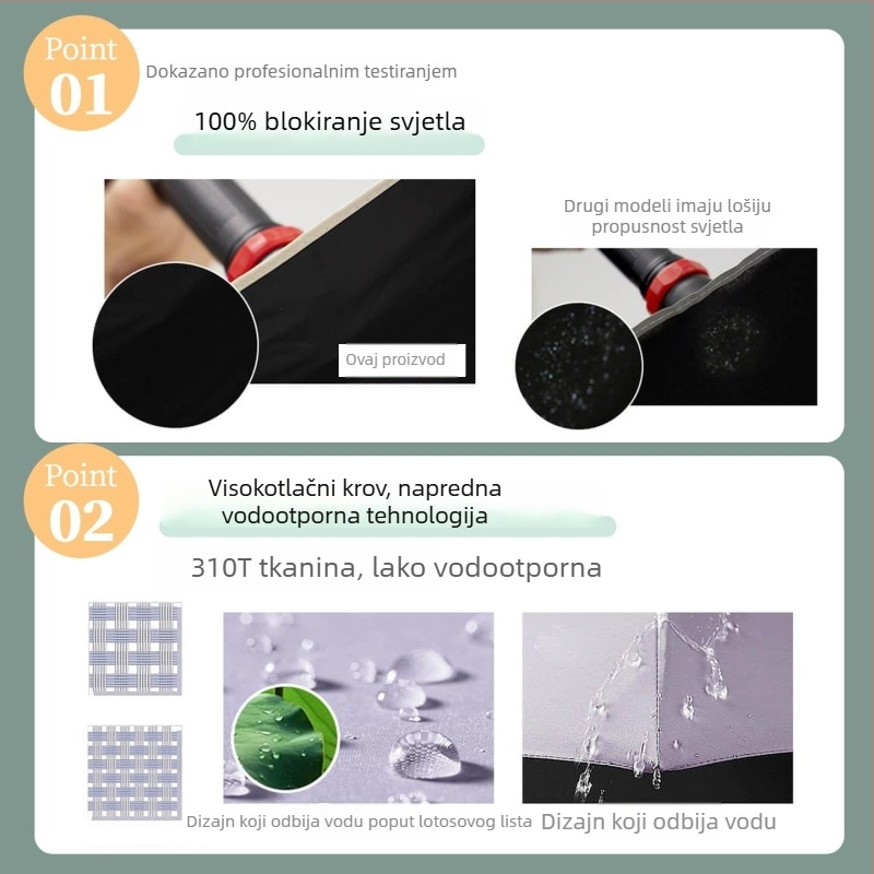 Ainovi ultra lagani kompaktni sklopivi kišobran s automatskim zatvaranjem, 6 rebara, UPF50+ UV zaštita, ručno otvaranje, mogućnost otiska logotipa
