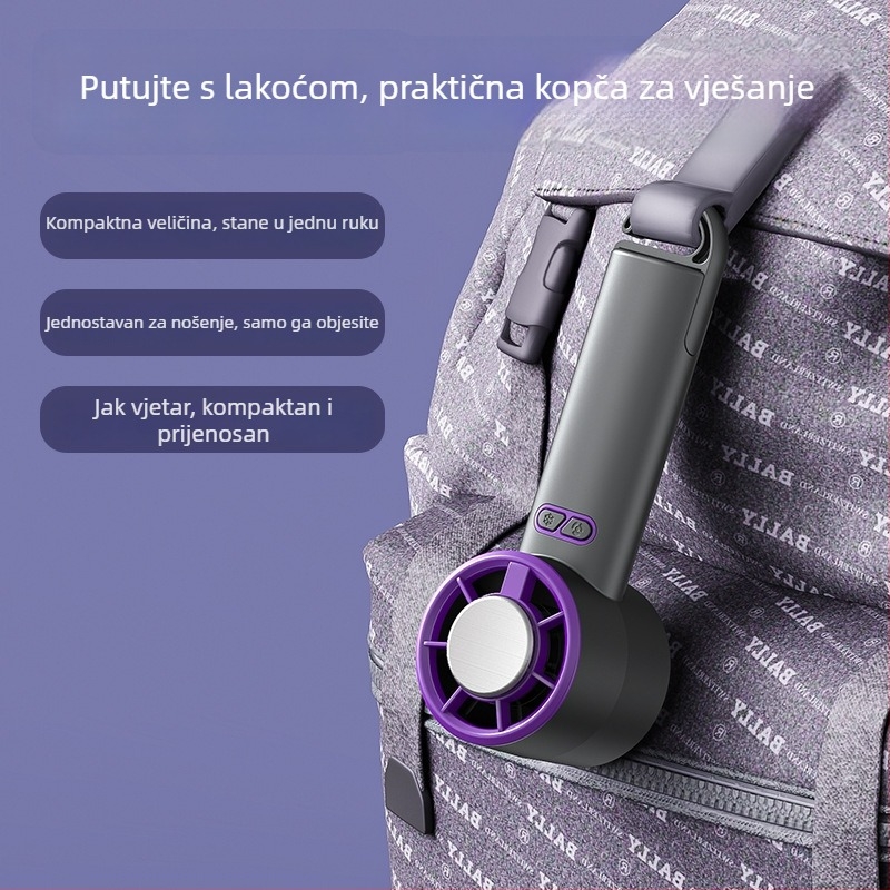 Prijenosni ventilator za hlađenje s preklopnim stolnim držačem, termoelektrično hlađenje, turbo protok zraka, USB napajanje, ugrađena baterija 1200–2000mAh, 3 brzine