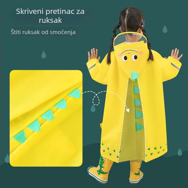 EVA dječja kišna jakna s dizajnom crtanog filma, slatka i debela, s snap kopčama, 3D ruksakom, reflektirajućim trakama i proširenim rubom kapice