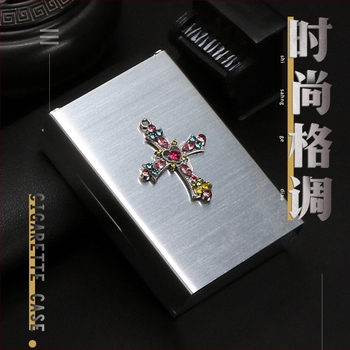 Metalna kutija za cigarete s kliznim poklopcem od aluminijske legure, dizajn dijamantno-križni, za 20 cigareta, prazna kutija