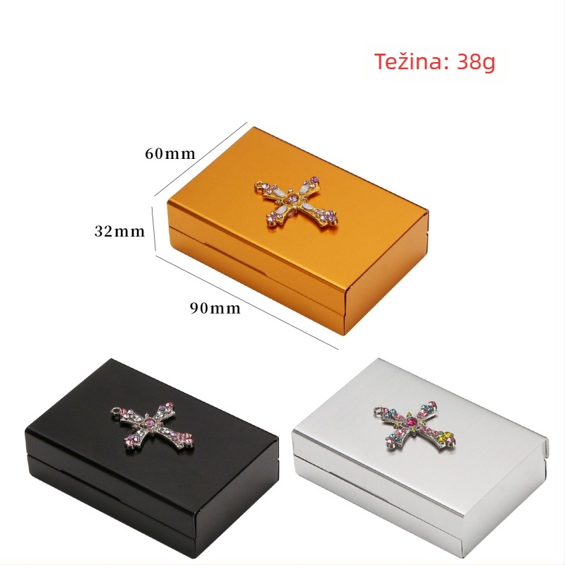 Metalna kutija za cigarete s kliznim poklopcem od aluminijske legure, dizajn dijamantno-križni, za 20 cigareta, prazna kutija