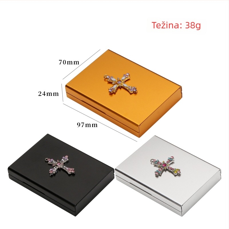 Metalna kutija za cigarete s kliznim poklopcem od aluminijske legure, dizajn dijamantno-križni, za 20 cigareta, prazna kutija