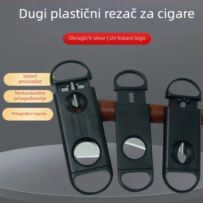 Plastični rezač za cigare s otvorom, dug crni V-oblik dvostruke namjene škarice za cigare