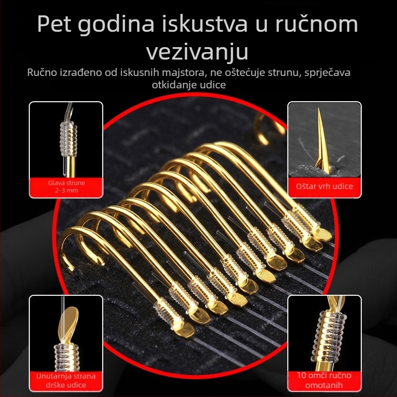 Premium set ribolovnih udica s dvostrukim udicama i zlatnim premazom