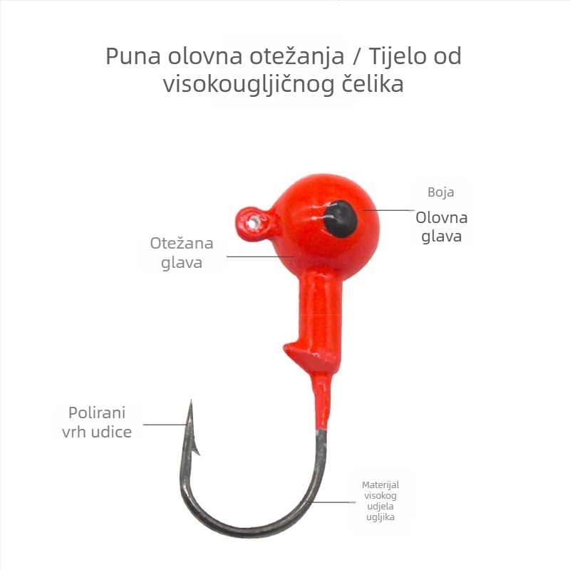 Kuka s olovnom glavom, fosforescirajućom bojom, za mekane mamce i crve