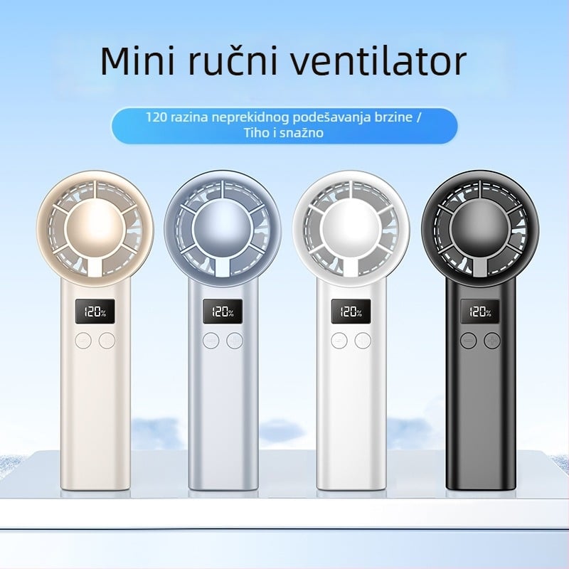 Mini USB Punjivi ručni ventilator, kompaktni prijenosni ventilator za dom i vanjsku upotrebu, stolni ventilator s digitalnim zaslonom