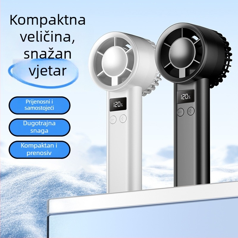 Mini USB Punjivi ručni ventilator, kompaktni prijenosni ventilator za dom i vanjsku upotrebu, stolni ventilator s digitalnim zaslonom