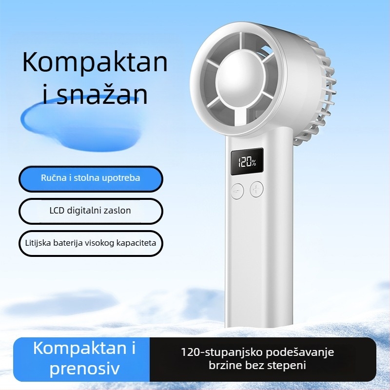 Mini USB Punjivi ručni ventilator, kompaktni prijenosni ventilator za dom i vanjsku upotrebu, stolni ventilator s digitalnim zaslonom
