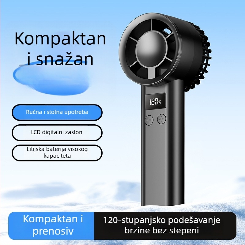 Mini USB Punjivi ručni ventilator, kompaktni prijenosni ventilator za dom i vanjsku upotrebu, stolni ventilator s digitalnim zaslonom
