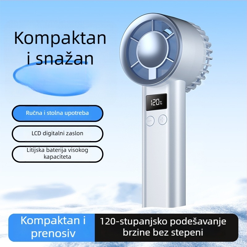 Mini USB Punjivi ručni ventilator, kompaktni prijenosni ventilator za dom i vanjsku upotrebu, stolni ventilator s digitalnim zaslonom