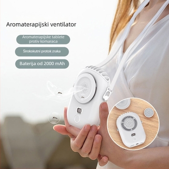 Prenosni ventilator bez lopatica za vrat, USB punjenje, aromaterapija — mini stolni ventilator za ured