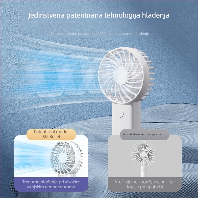 Ručni USB punjivi mini ventilator, prijenosni vanjski ventilator s dugim trajanjem baterije i 3 brzine