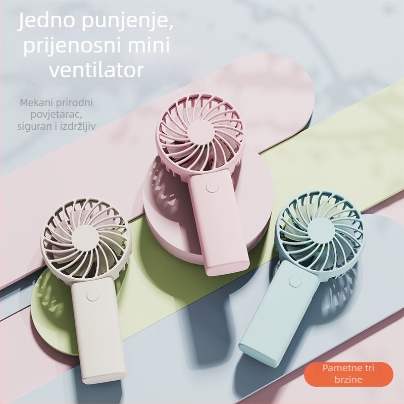 Ručni USB punjivi mini ventilator, prijenosni vanjski ventilator s dugim trajanjem baterije i 3 brzine