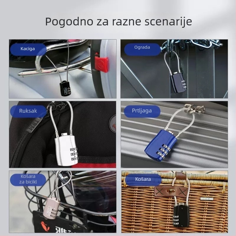 Katanac s čeličnom žicom i kodom, za male kufre, vanjski koš automobila, vodootporan i otporan na hrđu, brava ormarića studentskog doma
