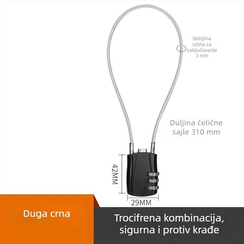 Katanac s čeličnom žicom i kodom, za male kufre, vanjski koš automobila, vodootporan i otporan na hrđu, brava ormarića studentskog doma