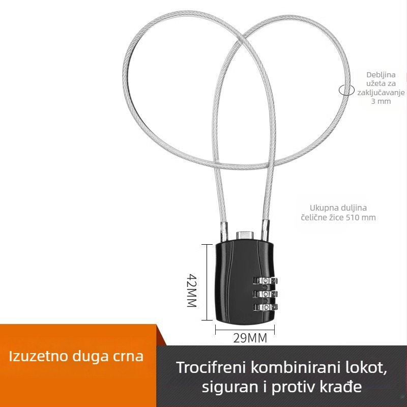 Katanac s čeličnom žicom i kodom, za male kufre, vanjski koš automobila, vodootporan i otporan na hrđu, brava ormarića studentskog doma