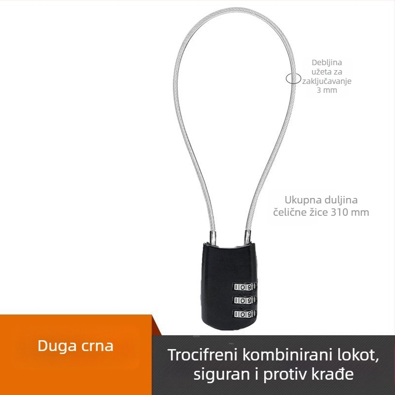 Katanac s čeličnom žicom i kodom, za male kufre, vanjski koš automobila, vodootporan i otporan na hrđu, brava ormarića studentskog doma