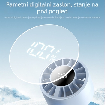 Digitalni zaslon preklopni stolni ventilator, prijenosni ručni ventilator visoke brzine hlađenja (5 lopatica, ugrađena baterija 1200–2000 mAh)