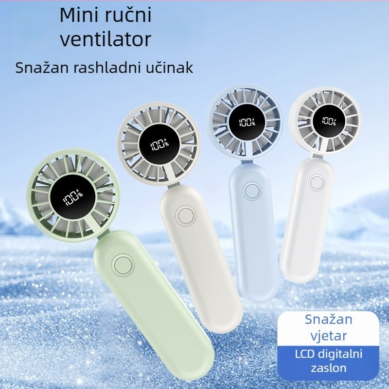 Digitalni zaslon preklopni stolni ventilator, prijenosni ručni ventilator visoke brzine hlađenja (5 lopatica, ugrađena baterija 1200–2000 mAh)