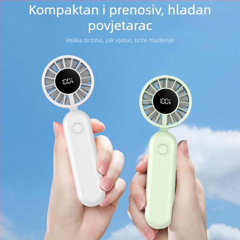Digitalni zaslon preklopni stolni ventilator, prijenosni ručni ventilator visoke brzine hlađenja (5 lopatica, ugrađena baterija 1200–2000 mAh)