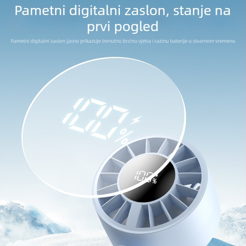 Digitalni zaslon preklopni stolni ventilator, prijenosni ručni ventilator visoke brzine hlađenja (5 lopatica, ugrađena baterija 1200–2000 mAh)
